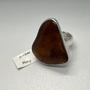 .950 Sterling Silver Amber Adjustable Ring R06